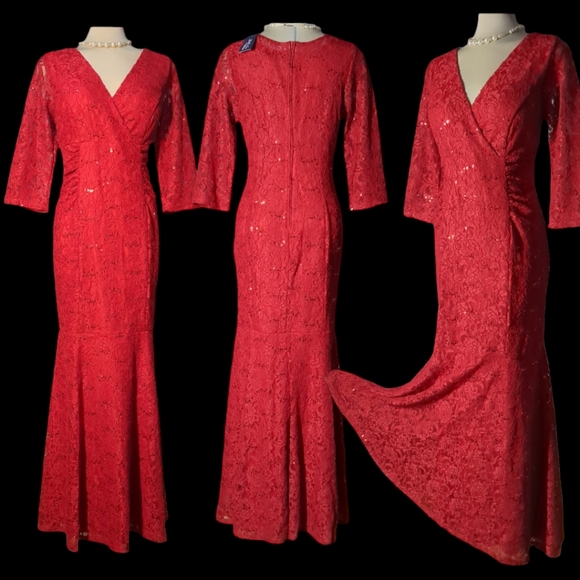 *New* EUREKA USA Luxury Red Lace Sparkling Maxi Dress Size XL - Picture 1 of 16